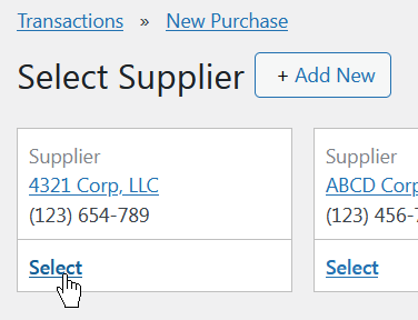 Select a supplier for the new PO